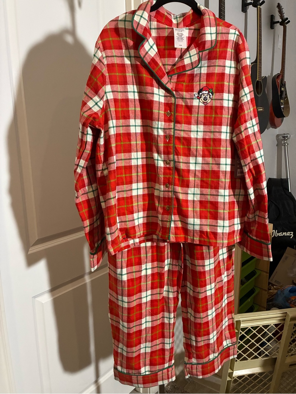 Disney Mickey Mouse Women’s Red Plaid Flannel Pajama Set Size XL NWT Holiday
